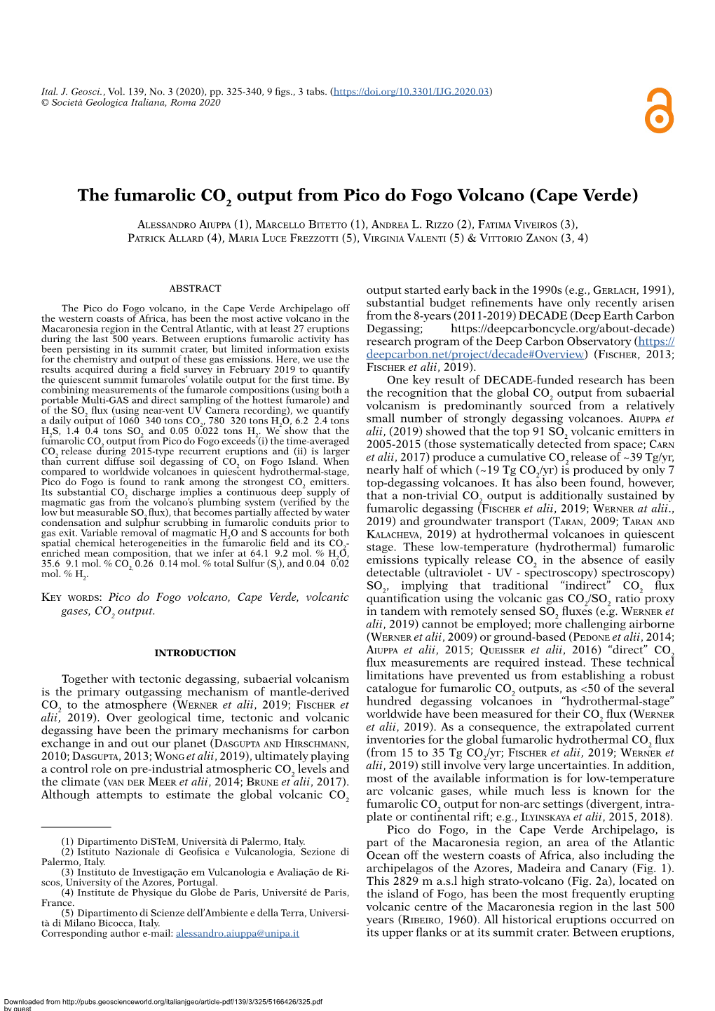 The Fumarolic CO Output from Pico Do Fogo Volcano