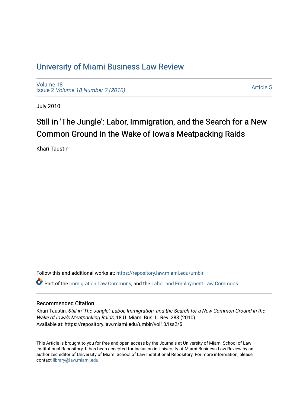 Labor, Immigration, and the Search for a New Common Ground in the Wake of Iowa's Meatpacking Raids