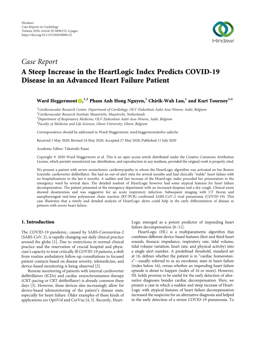 Case Report a Steep Increase in the Heartlogic Index Predicts COVID-19 Disease in an Advanced Heart Failure Patient