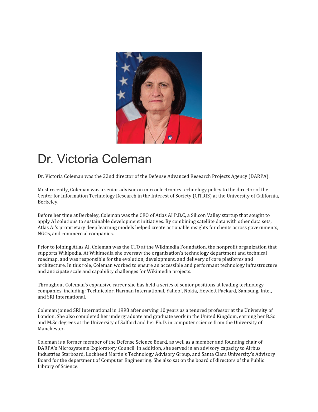 Dr. Victoria Coleman