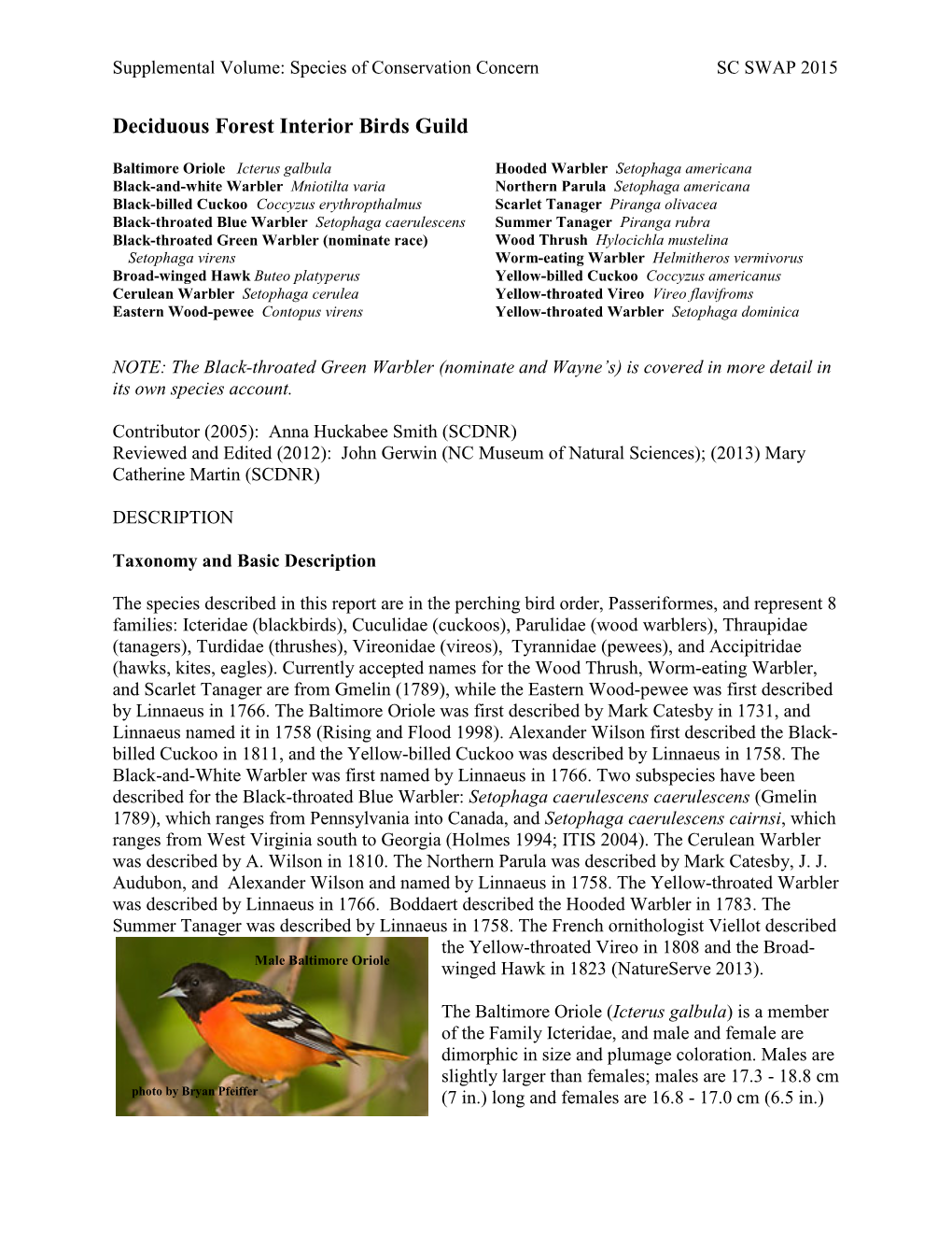 Deciduous Forest Interior Birds Guild