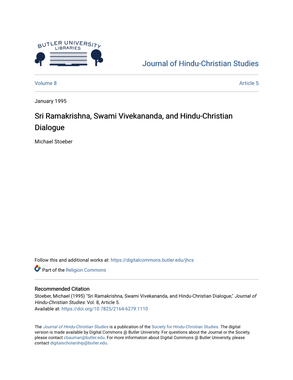 Sri Ramakrishna, Swami Vivekananda, and Hindu-Christian Dialogue