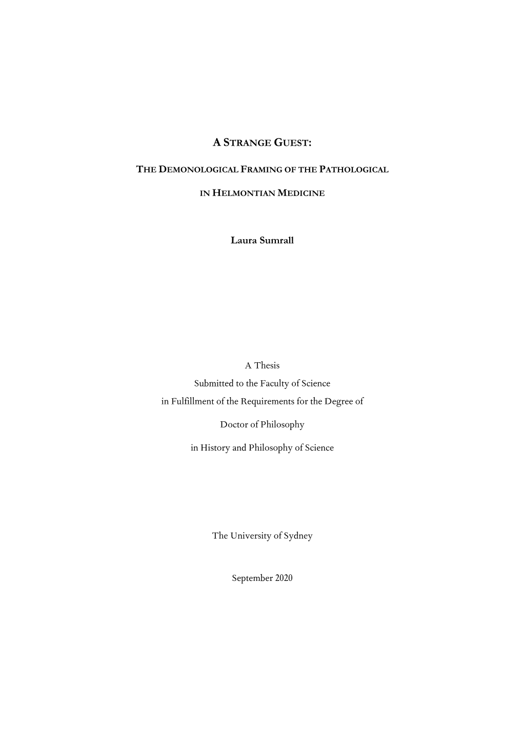 Laura Sumrall a Thesis Submitted to the Faculty of Science in Fulfillment