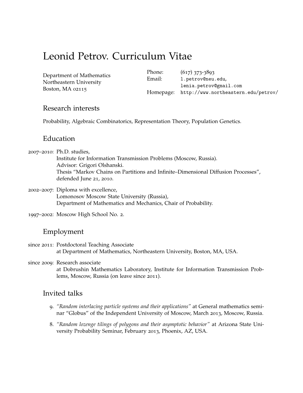 Leonid Petrov. Curriculum Vitae: Curriculum Vitae