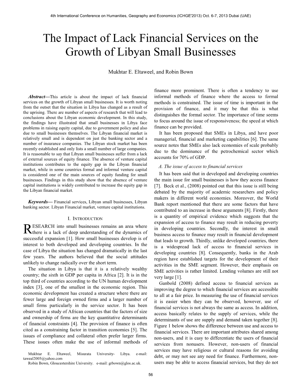 The Impact of Lack Financial Services on the Growth of Libyan Small Businesses