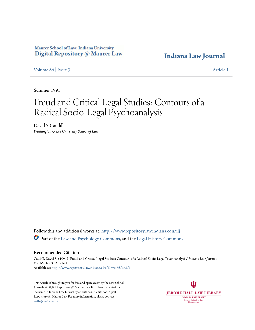 Freud and Critical Legal Studies: Contours of a Radical Socio-Legal Psychoanalysis David S