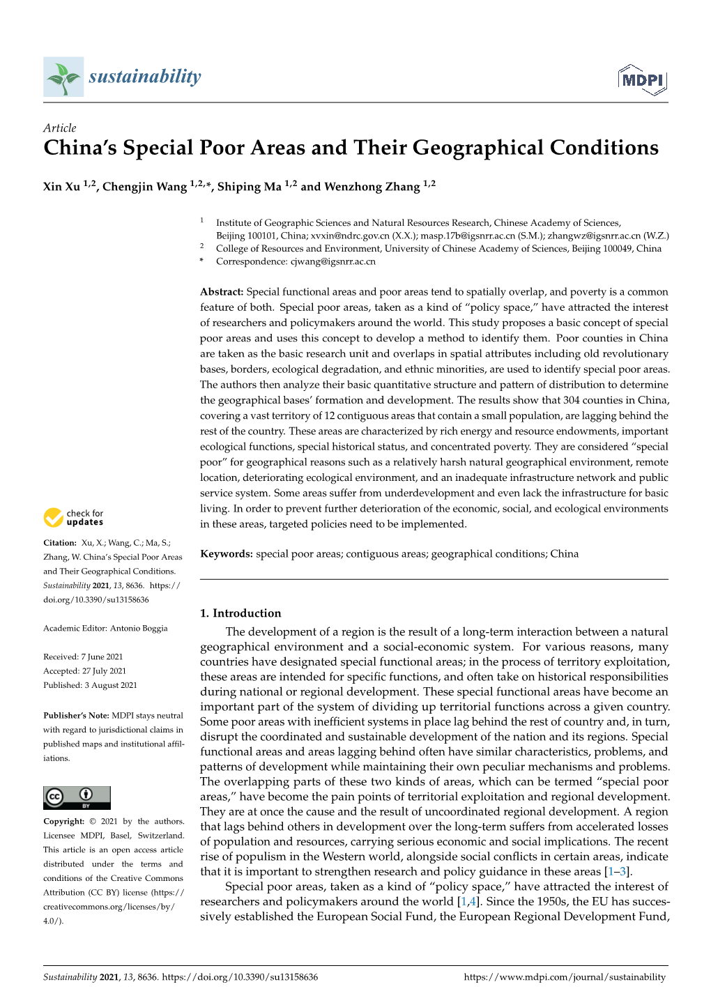 China's Special Poor Areas and Their Geographical Conditions