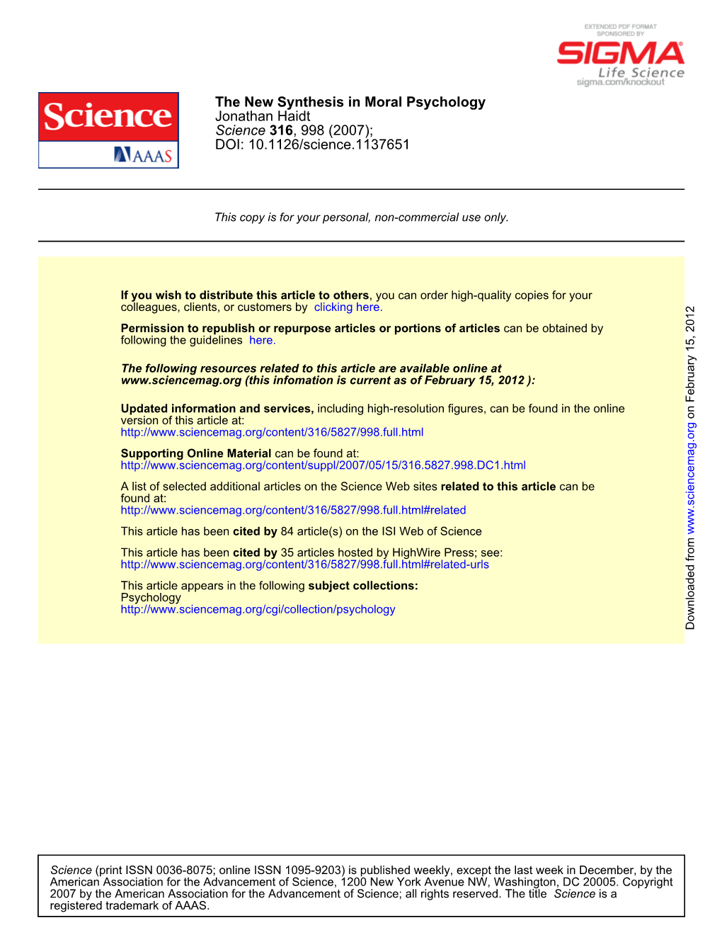 DOI: 10.1126/Science.1137651 , 998 (2007); 316 Science Jonathan