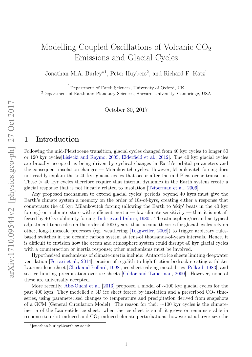 Modelling Coupled Oscillations of Volcanic CO2 Emissions and Glacial Cycles