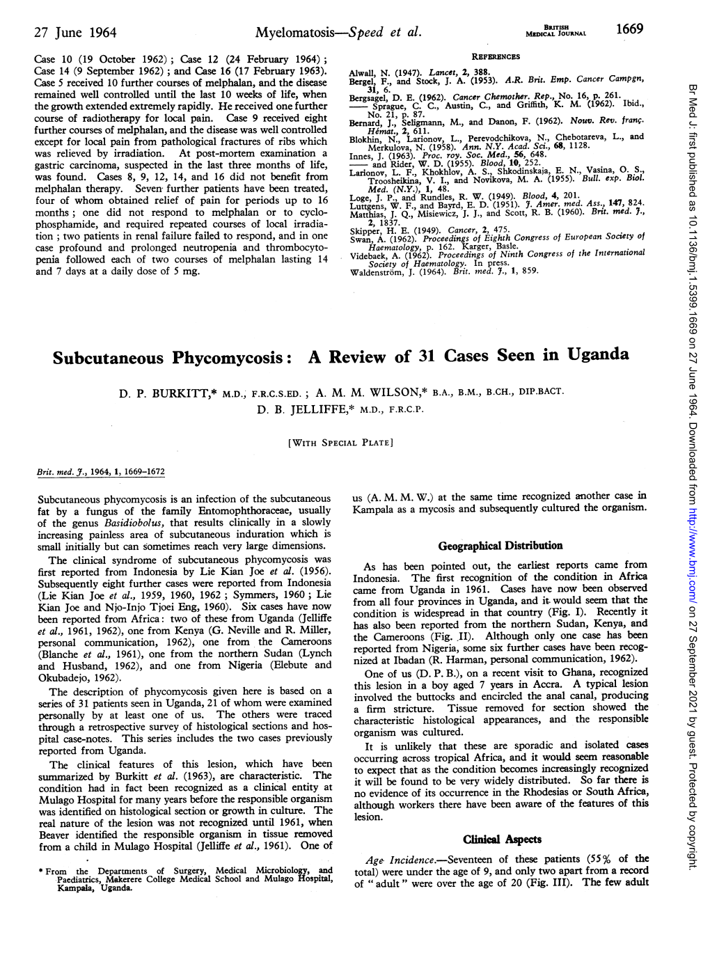 Subcutaneous Phycomycosis: a Review of 31 Cases Seen in Uganda