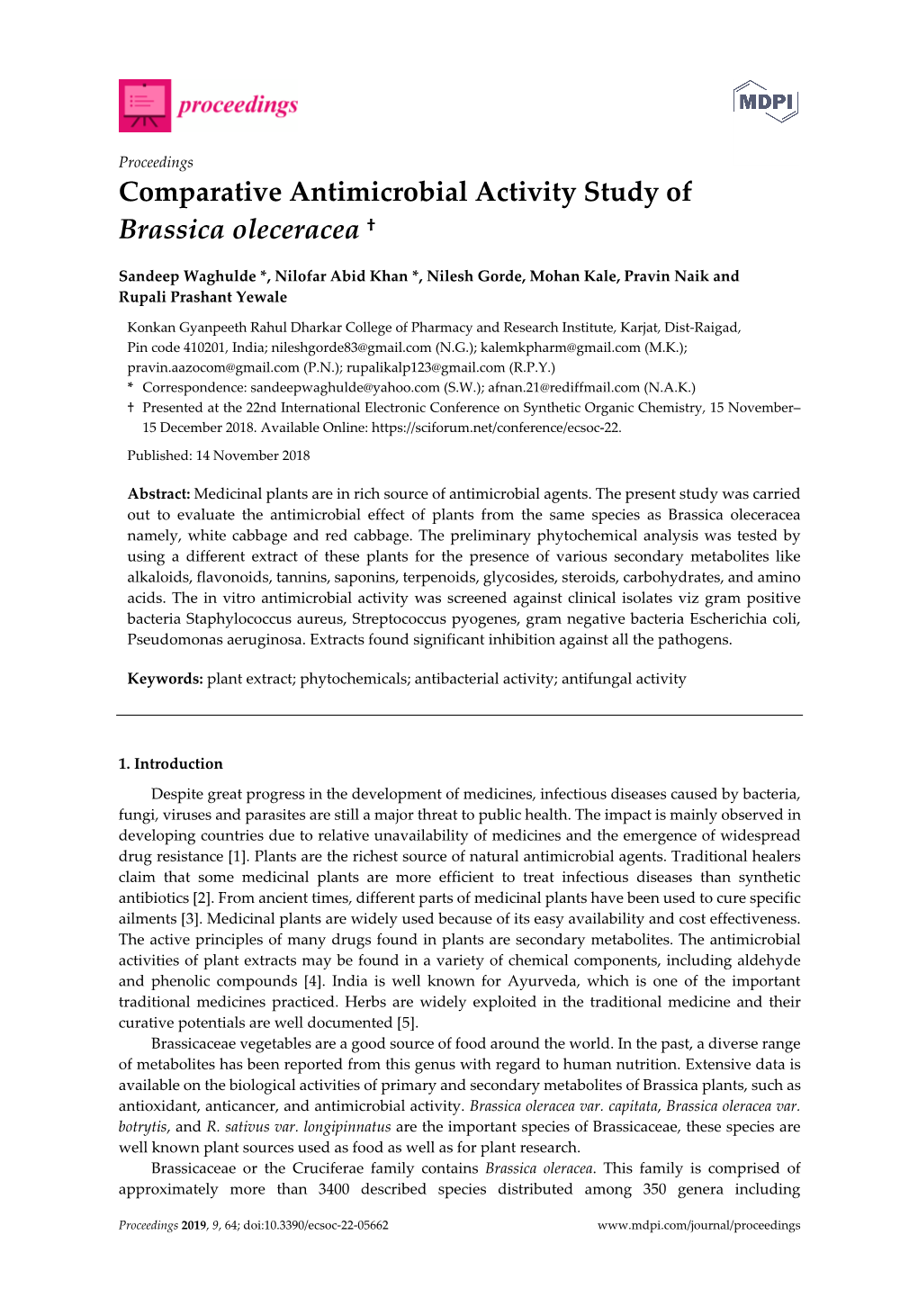 Comparative Antimicrobial Activity Study of Brassica Oleceracea †