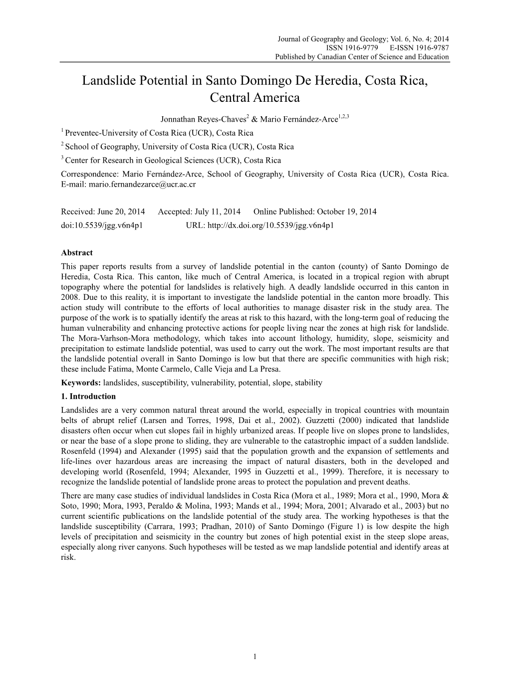 Landslide Potential in Santo Domingo De Heredia, Costa Rica, Central America