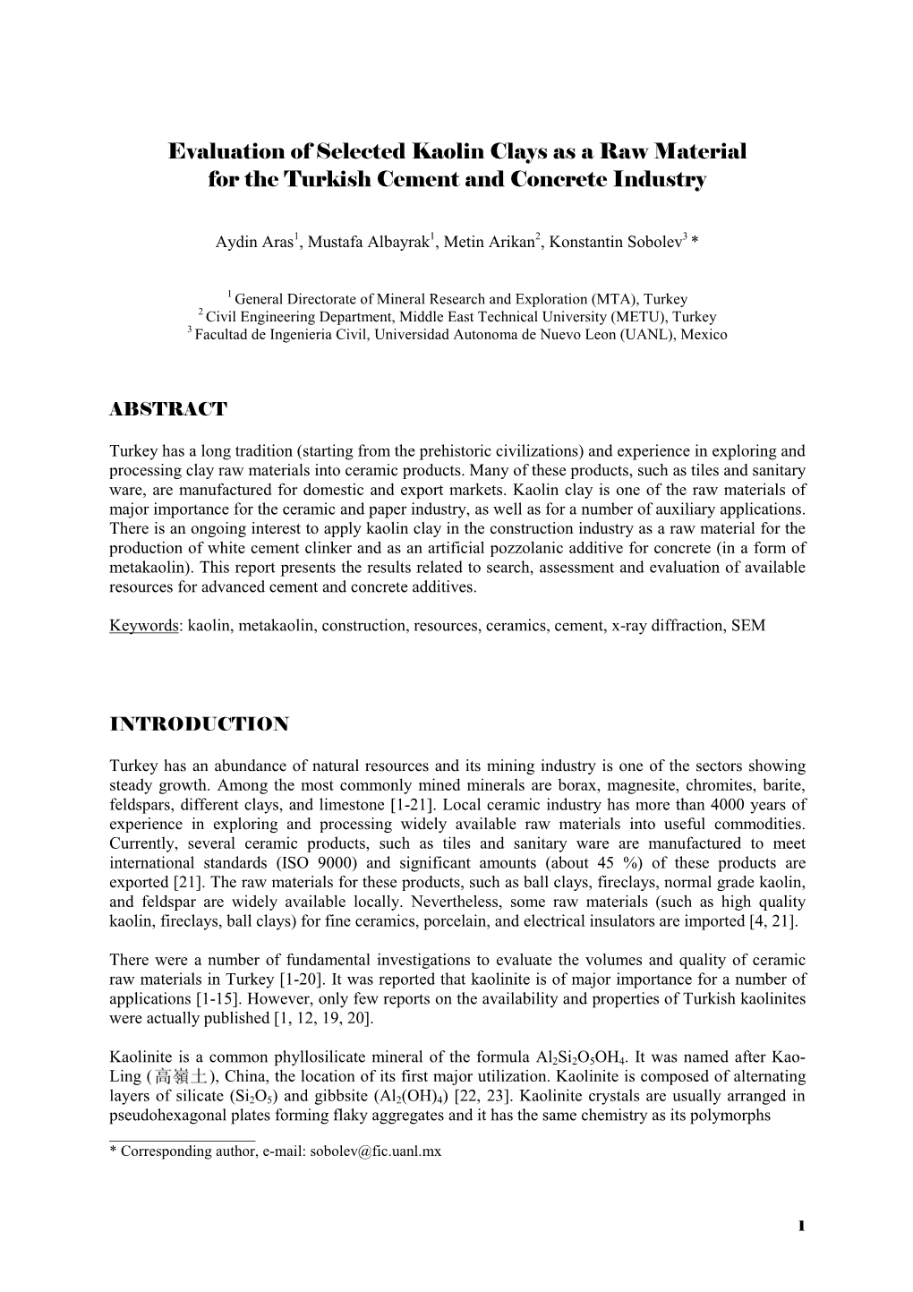 Evaluation of Selected Kaolin Clays As a Raw Material for the Turkish Cement and Concrete Industry