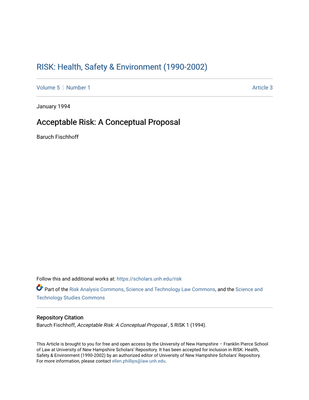 Acceptable Risk: a Conceptual Proposal