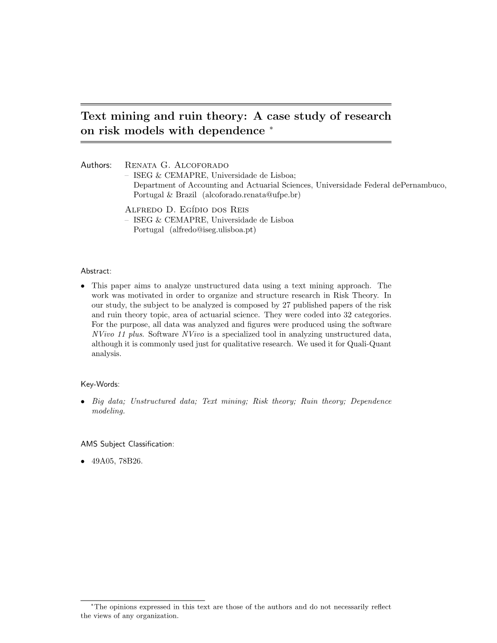 Text Mining and Ruin Theory: a Case Study of Research on Risk Models with Dependence ∗
