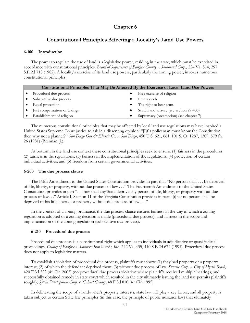 Chapter 6 Constitutional Principles Affecting a Locality's Land Use