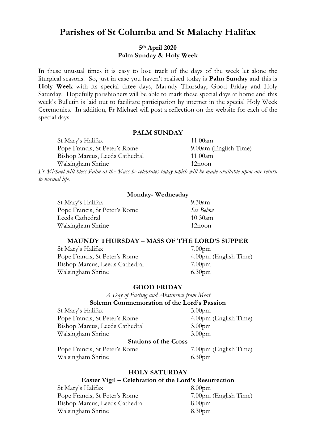 Parishes of St Columba and St Malachy Halifax