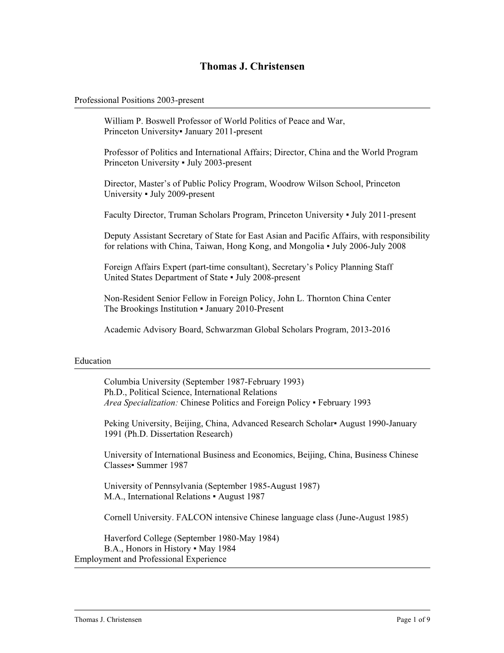 Thomas J. Christensen's CV