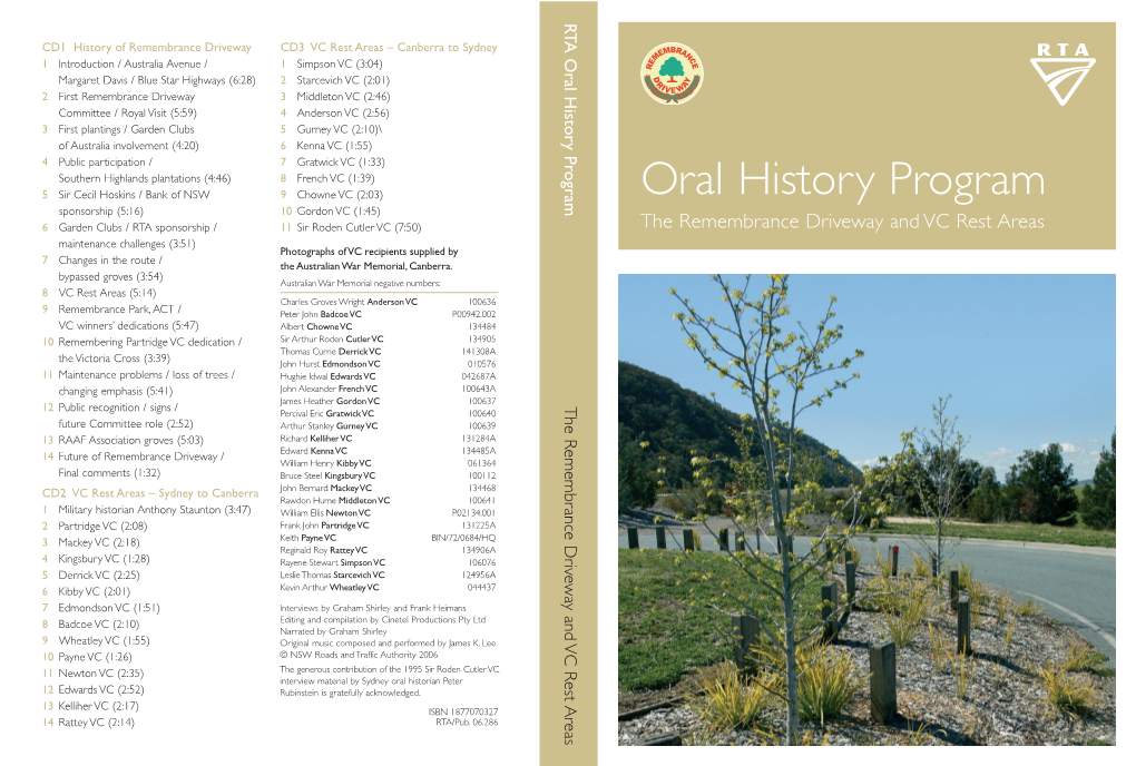 The Remembrance Driveway and VC Rest Areas Oral History CD Cover