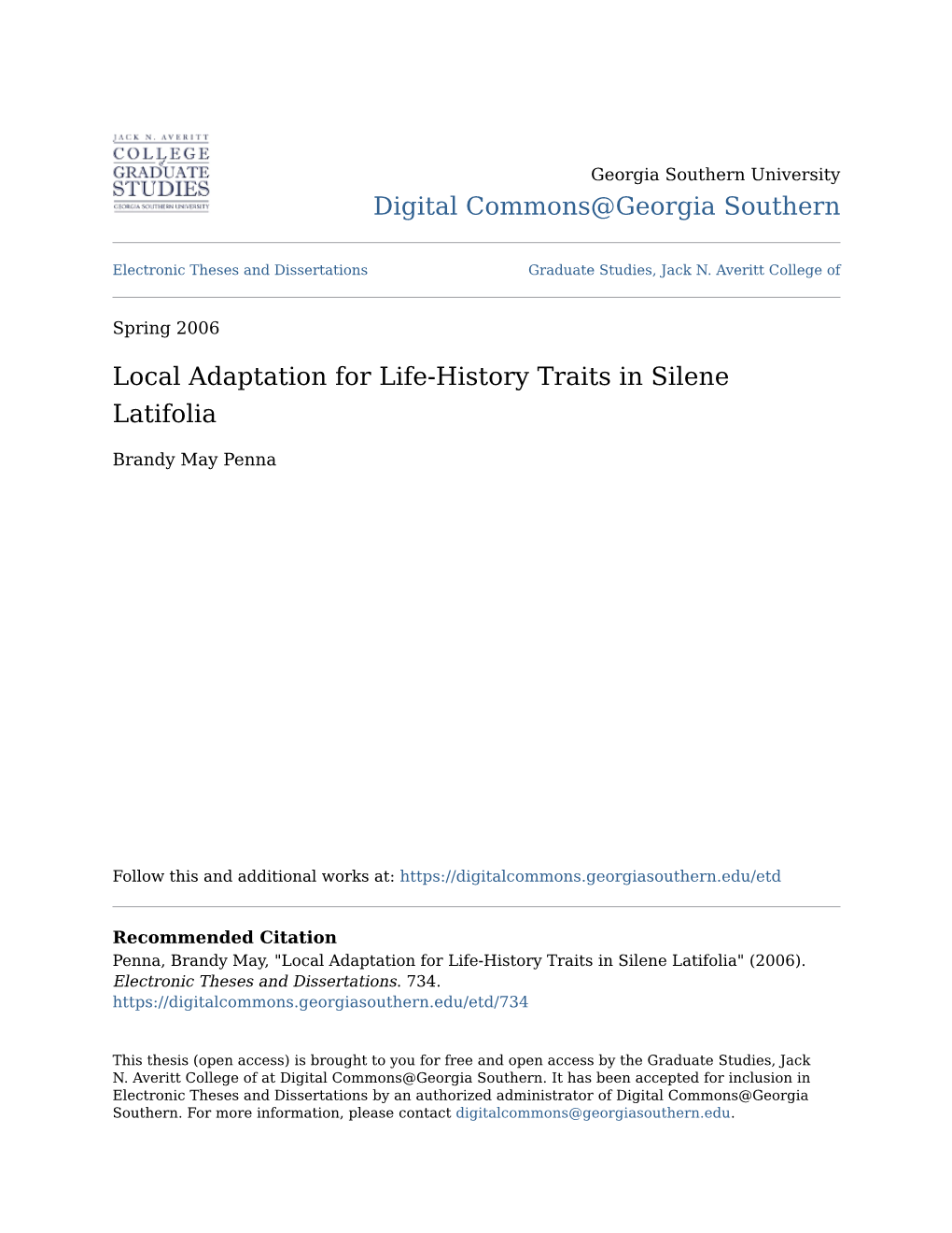 Local Adaptation for Life-History Traits in Silene Latifolia