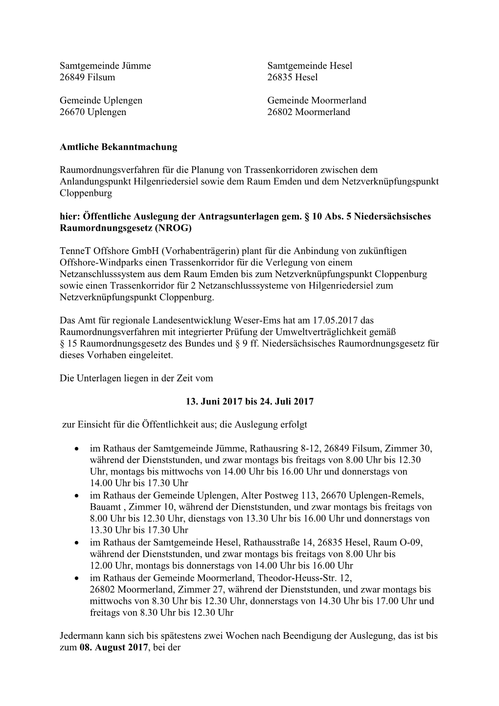 Samtgemeinde Jümme Samtgemeinde Hesel 26849 Filsum 26835 Hesel