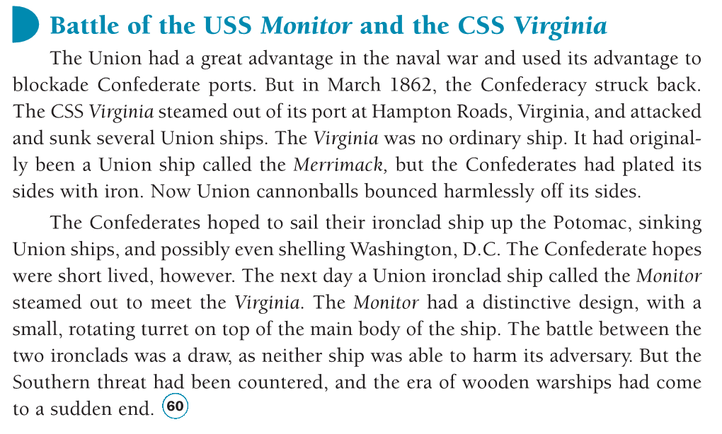 Battle of the USS Monitor and the CSS Virginia Battle of Antietam Creek