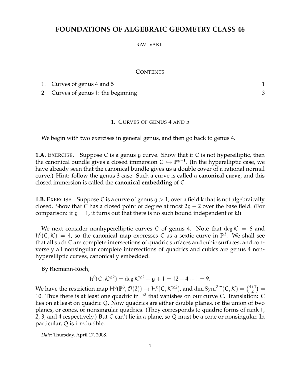 Foundations of Algebraic Geometry Class 46