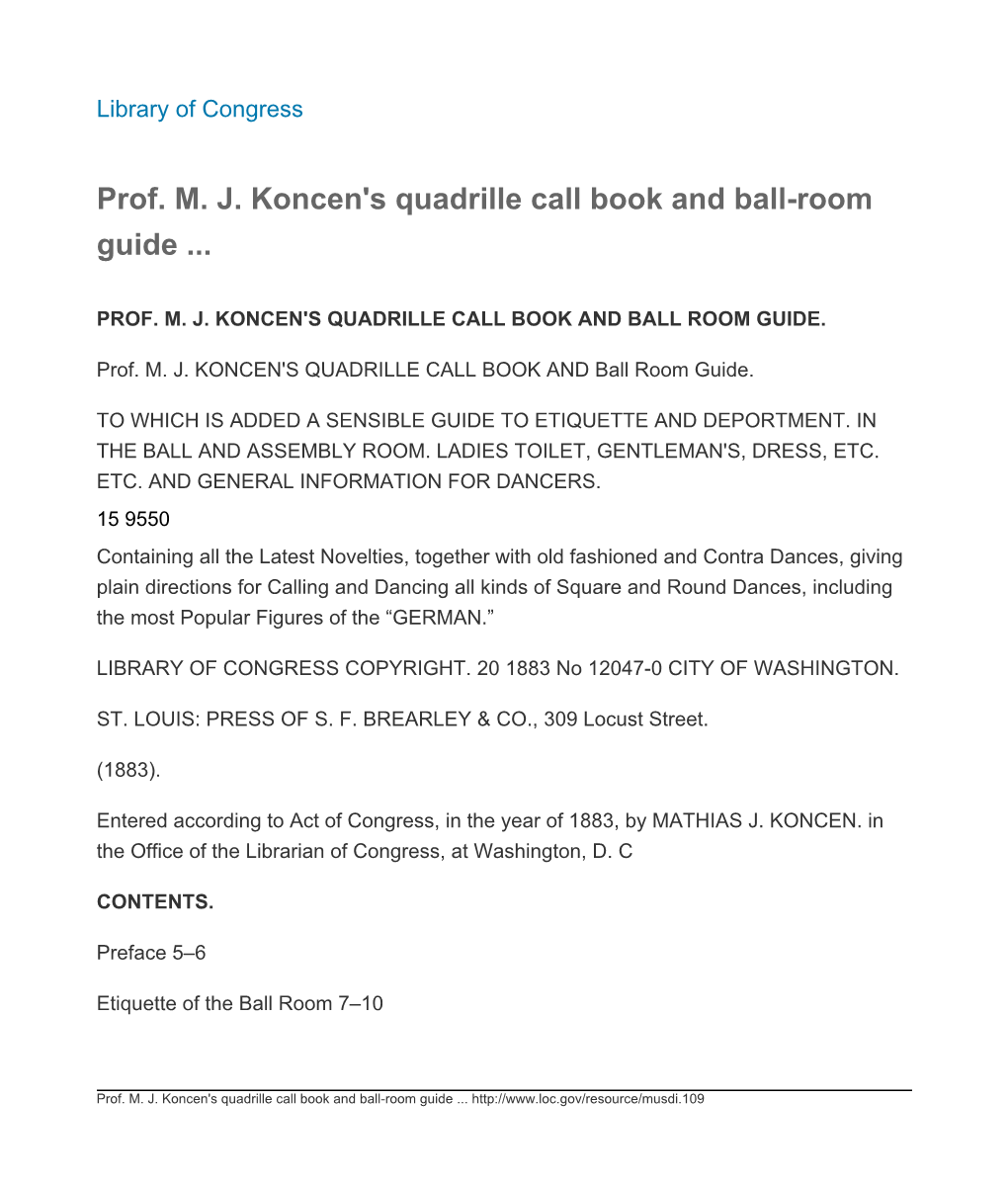 Prof. M. J. Koncen's Quadrille Call Book and Ball-Room Guide