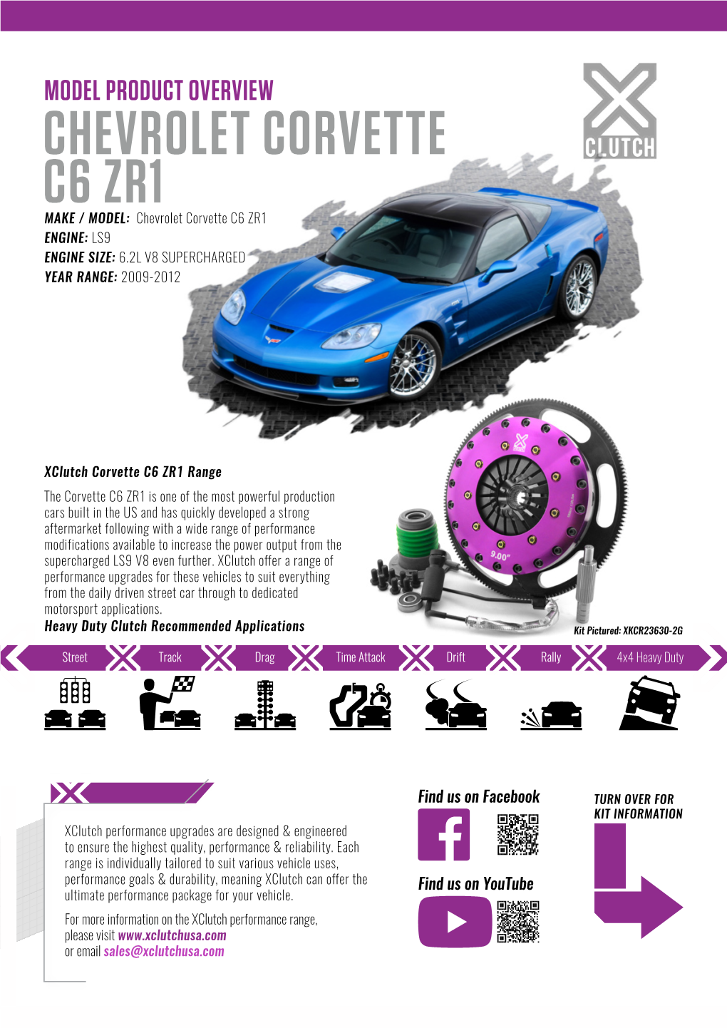 CHEVROLET CORVETTE C6 ZR1 MAKE / MODEL: Chevrolet Corvette C6 ZR1 ENGINE: LS9 ENGINE SIZE: 6.2L V8 SUPERCHARGED YEAR RANGE: 2009-2012