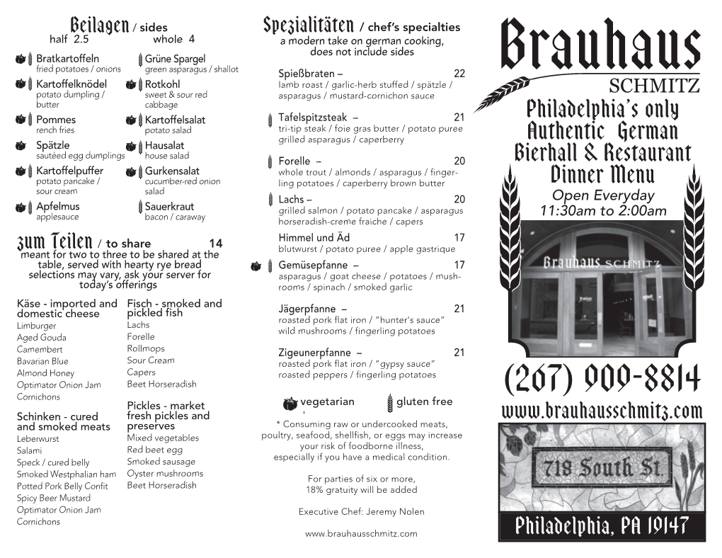 Brauhaus Take out Menu Spring Front