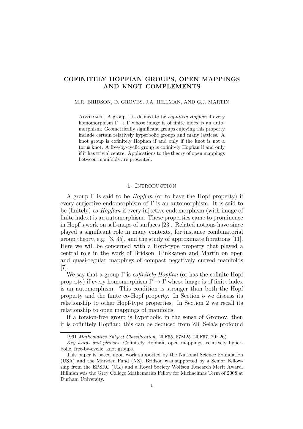 Cofinitely Hopfian Groups, Open Mappings and Knot Complements