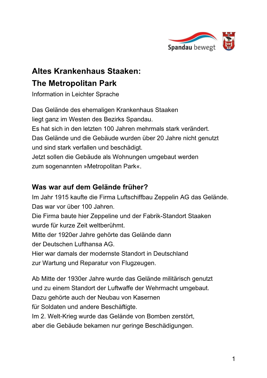 Altes Krankenhaus Staaken: the Metropolitan Park Information in Leichter Sprache