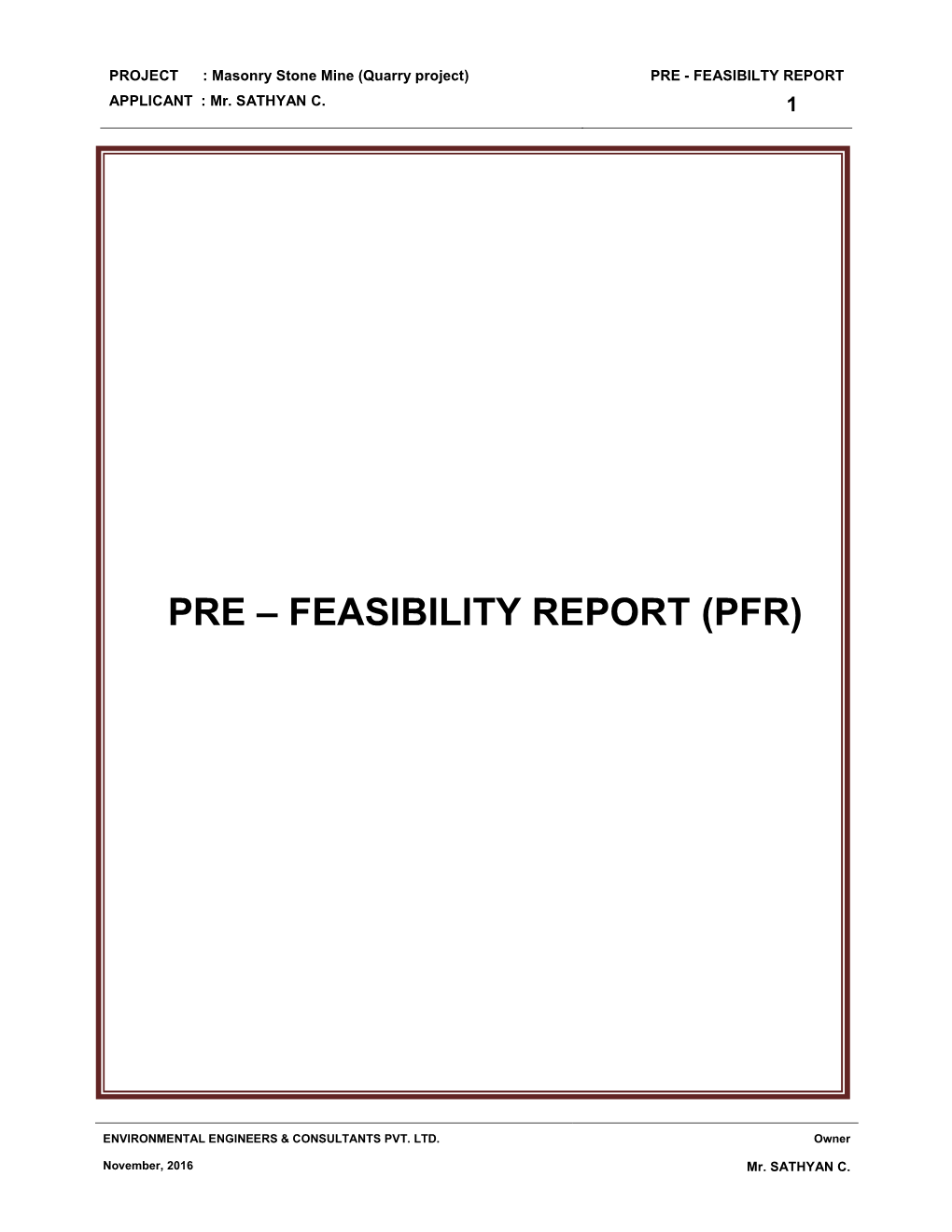 Feasibility Report (Pfr)