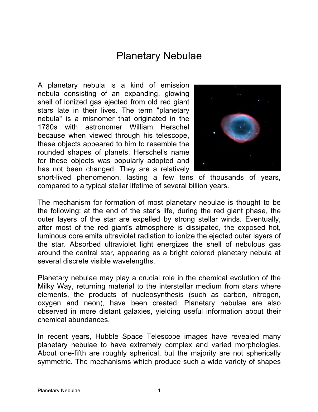 Planetary Nebulae