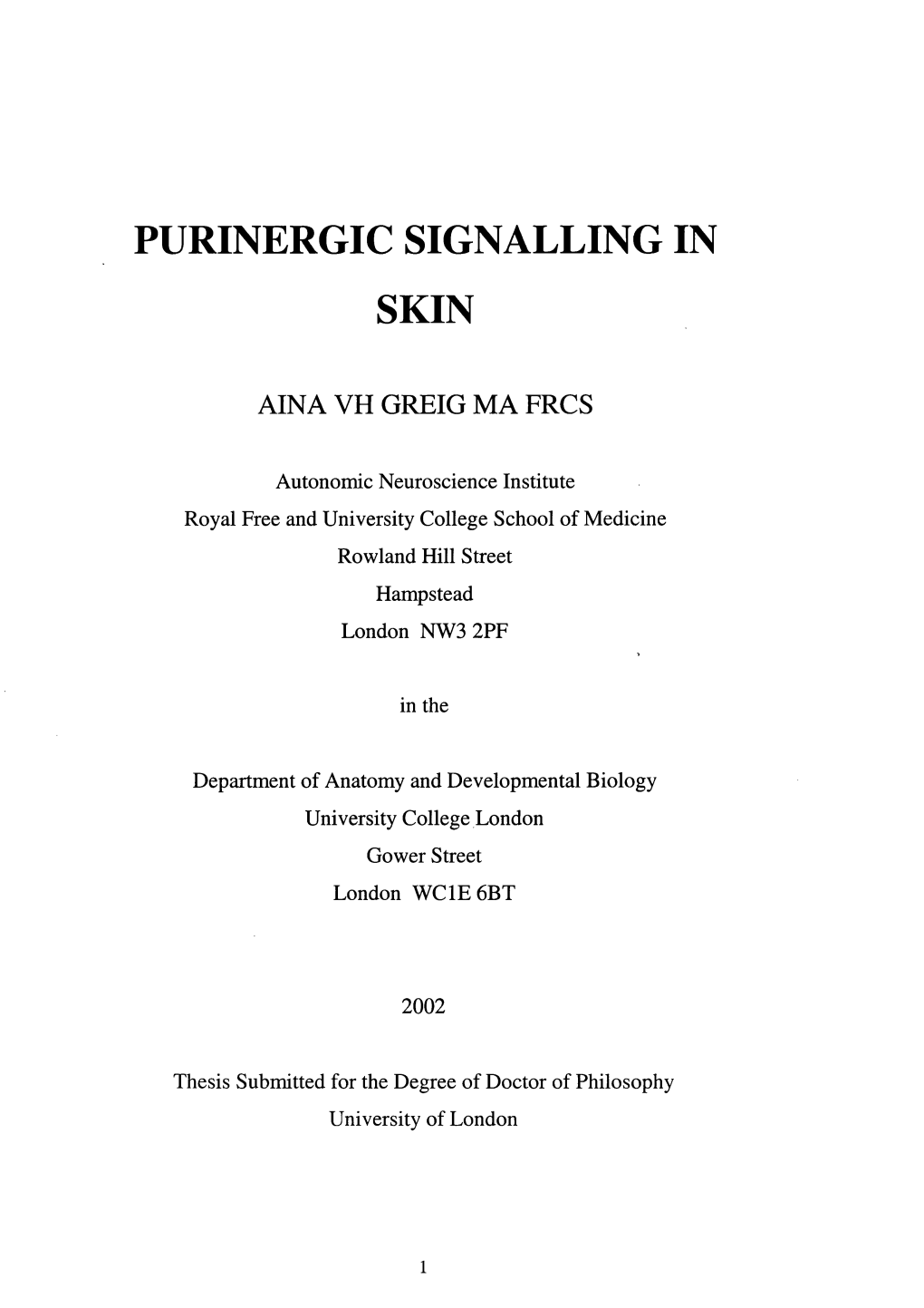 Purinergic Signalling in Skin