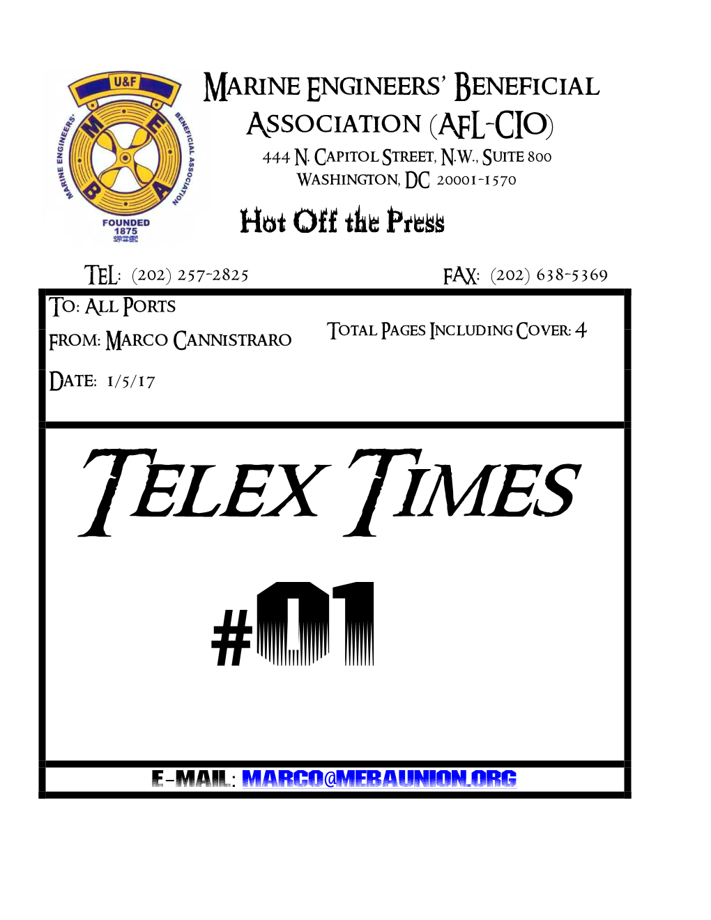 M.E.B.A. Telex Times for January 5, 2017