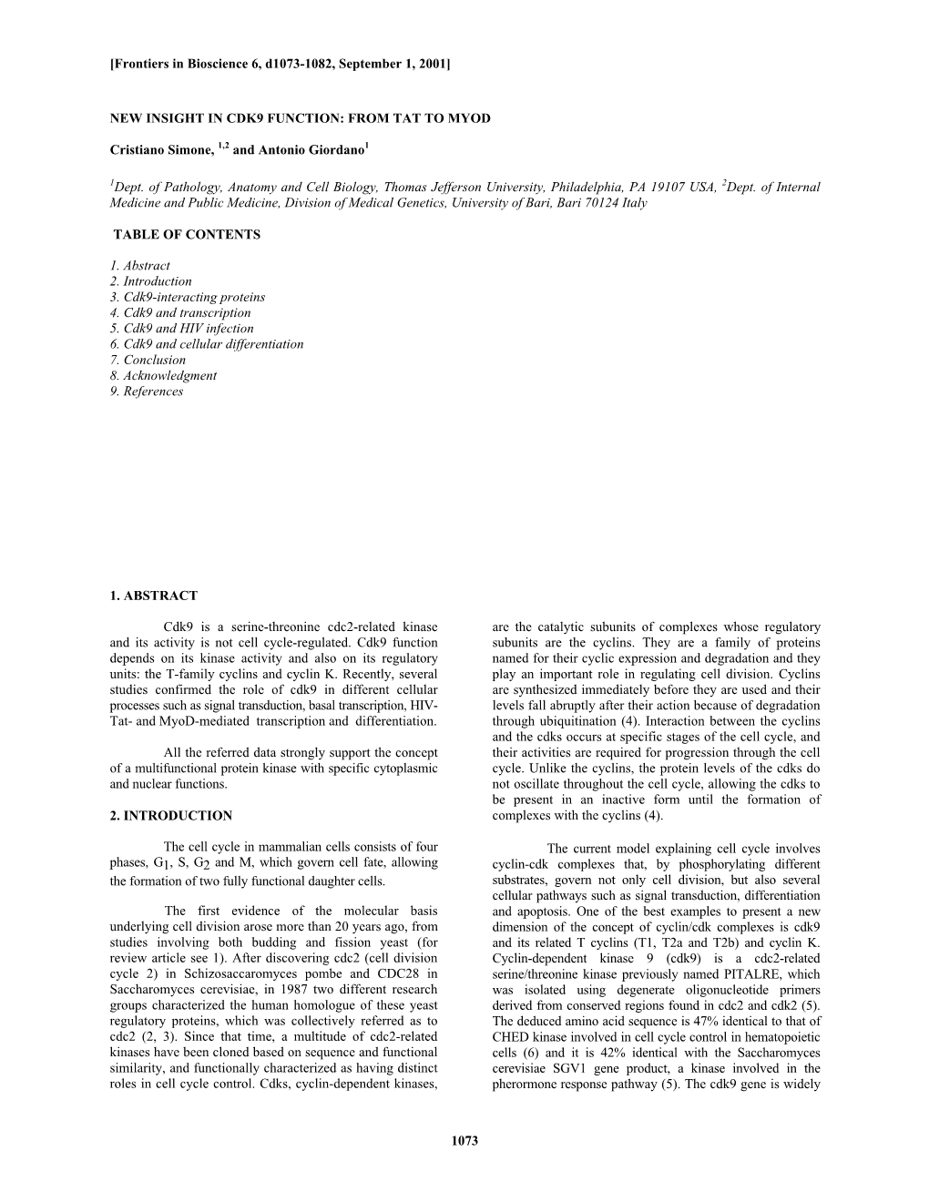 1073 New Insight in Cdk9 Function: from Tat to Myod