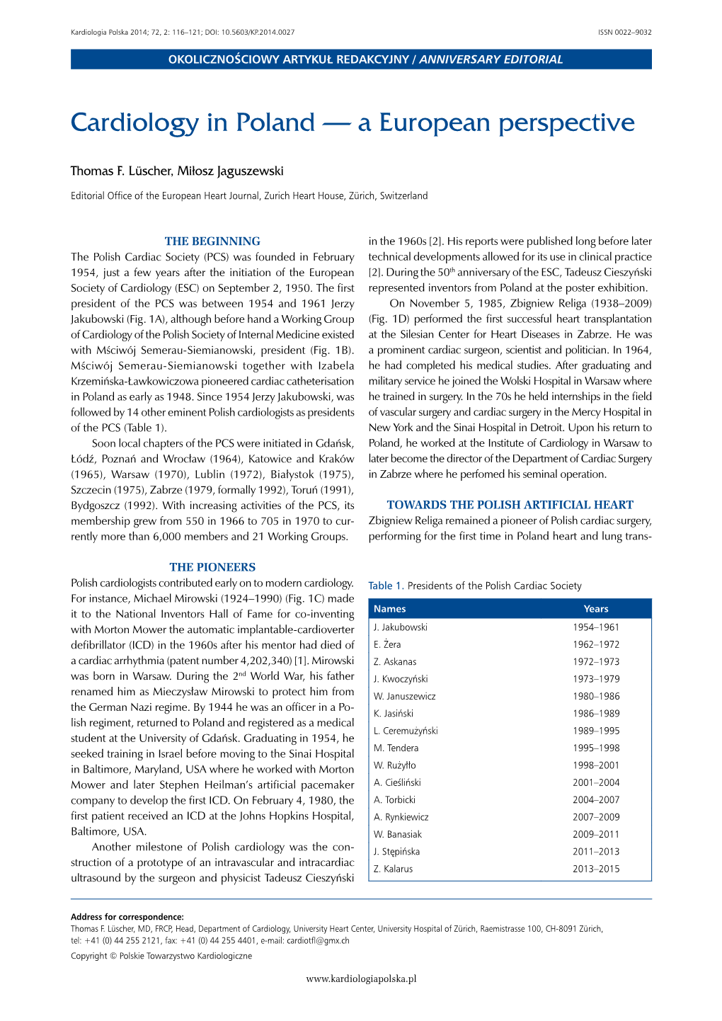 Cardiology in Poland — a European Perspective