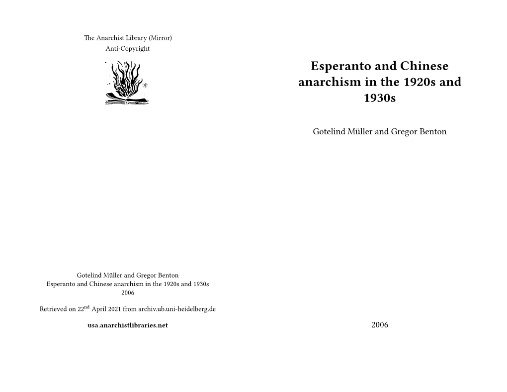Esperanto and Chinese Anarchism in the 1920S and 1930S