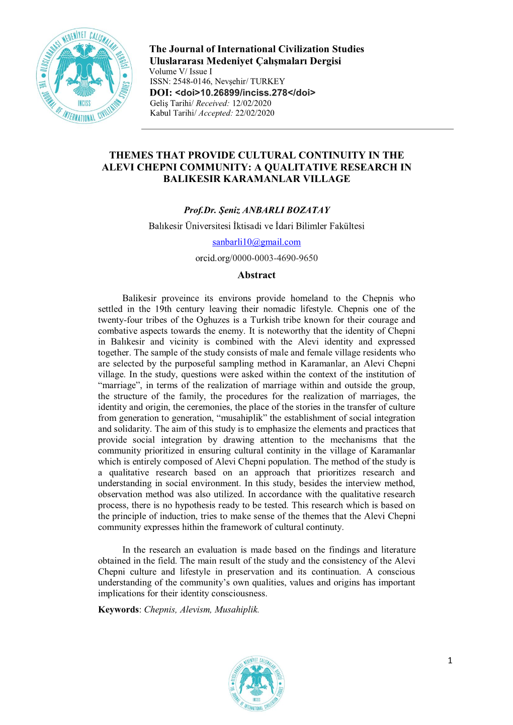 Themes That Provide Cultural Continuity in the Alevi Chepni Community: a Qualitative Research in Balikesir Karamanlar Village