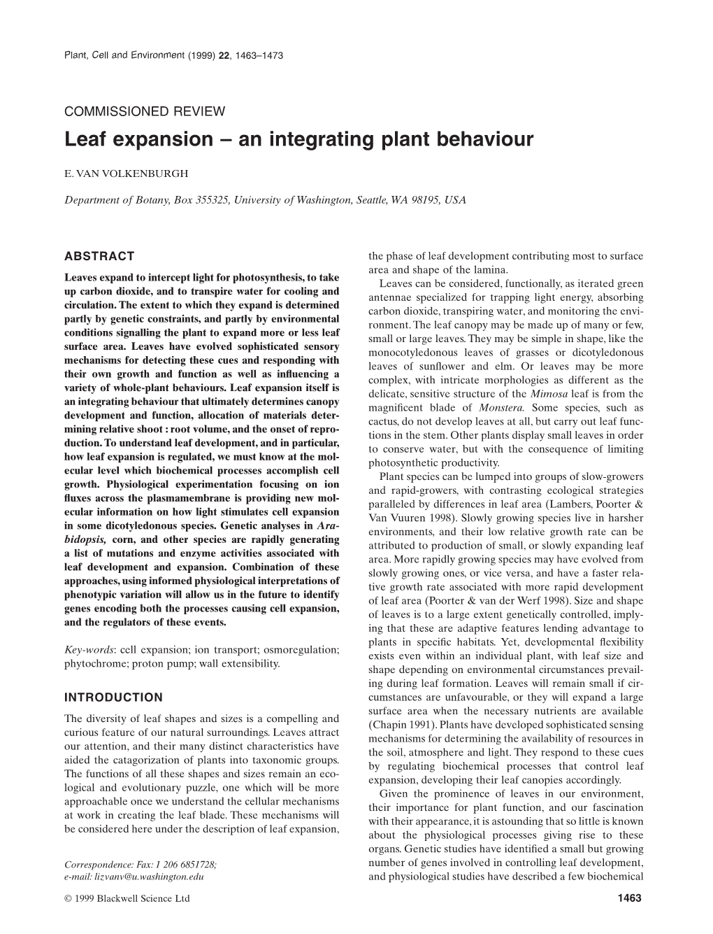 Leaf Expansion – an Integrating Plant Behaviour