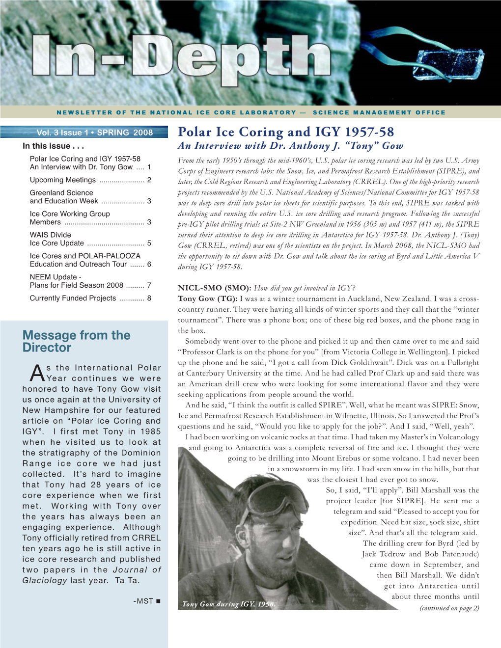 Polar Ice Coring and IGY 1957-58 in This Issue