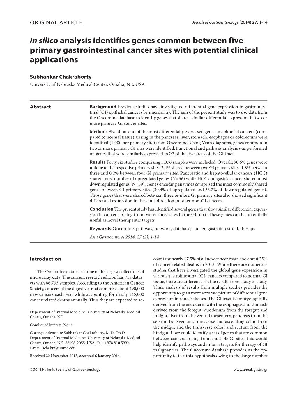 In Silico Analysis Identifies Genes Common Between Five Primary Gastrointestinal Cancer Sites with Potential Clinical Applications