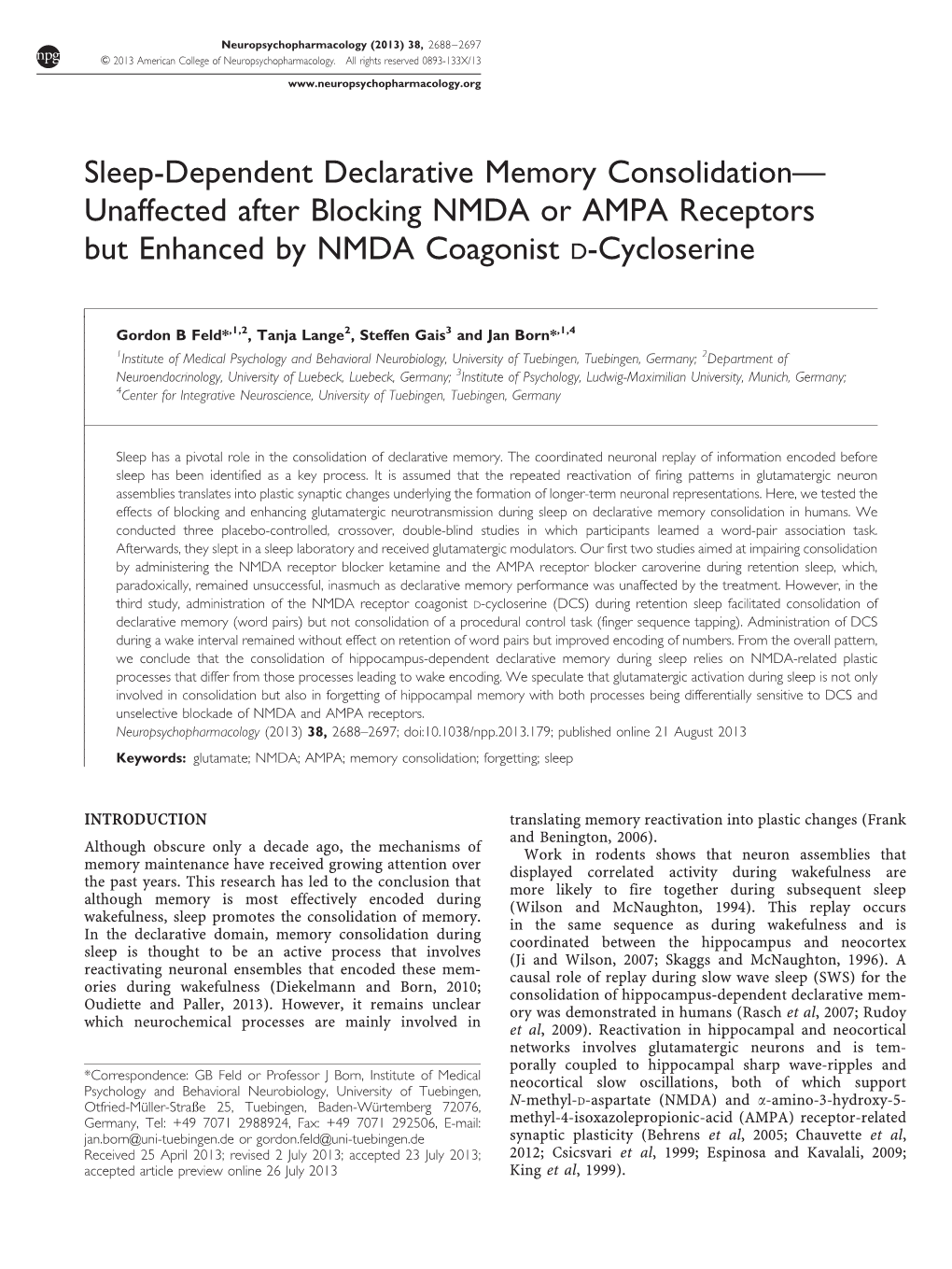 Sleep-Dependent Declarative Memory Consolidation&Mdash