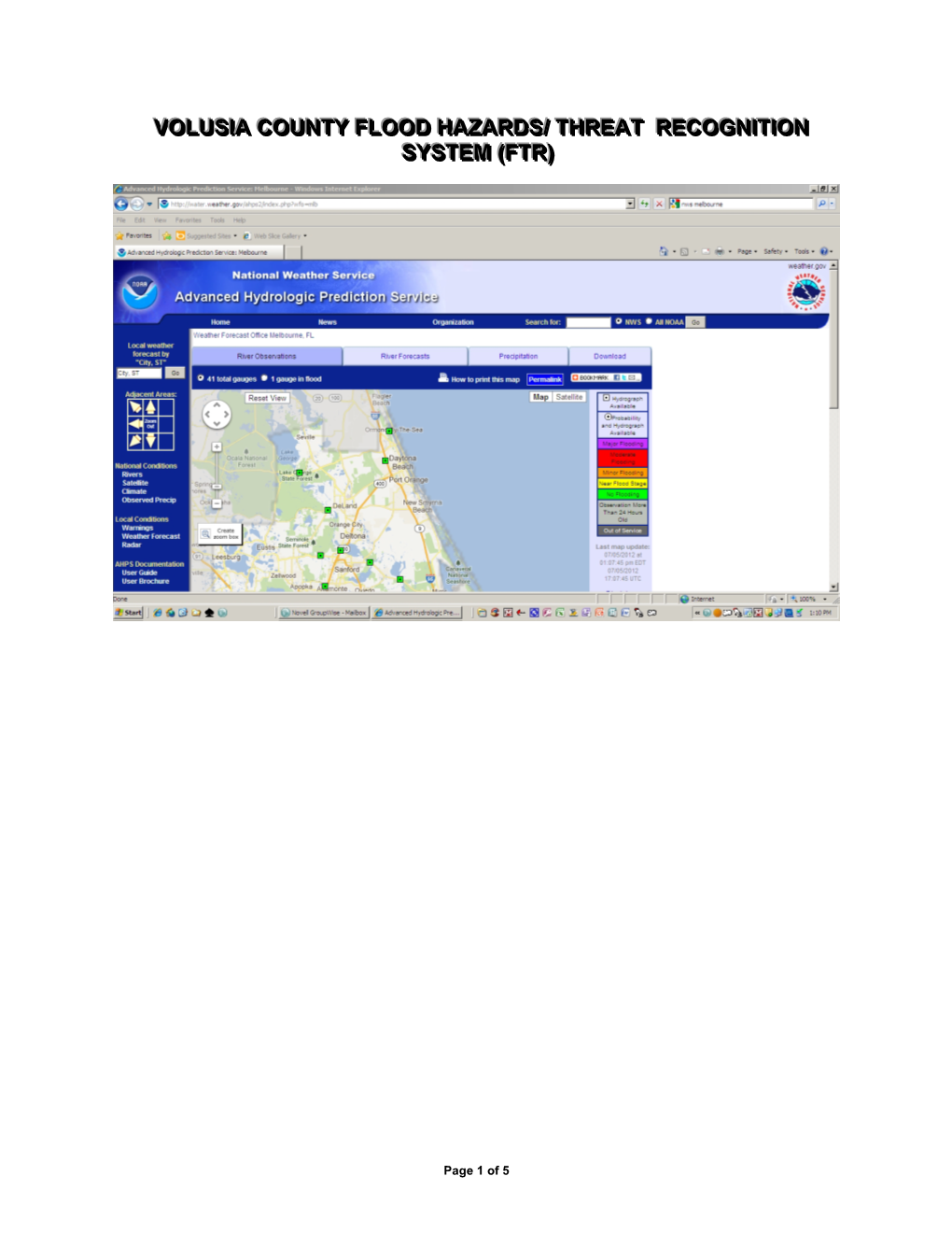 Volusia County Flood Hazards/ Flood Threat Recognition System