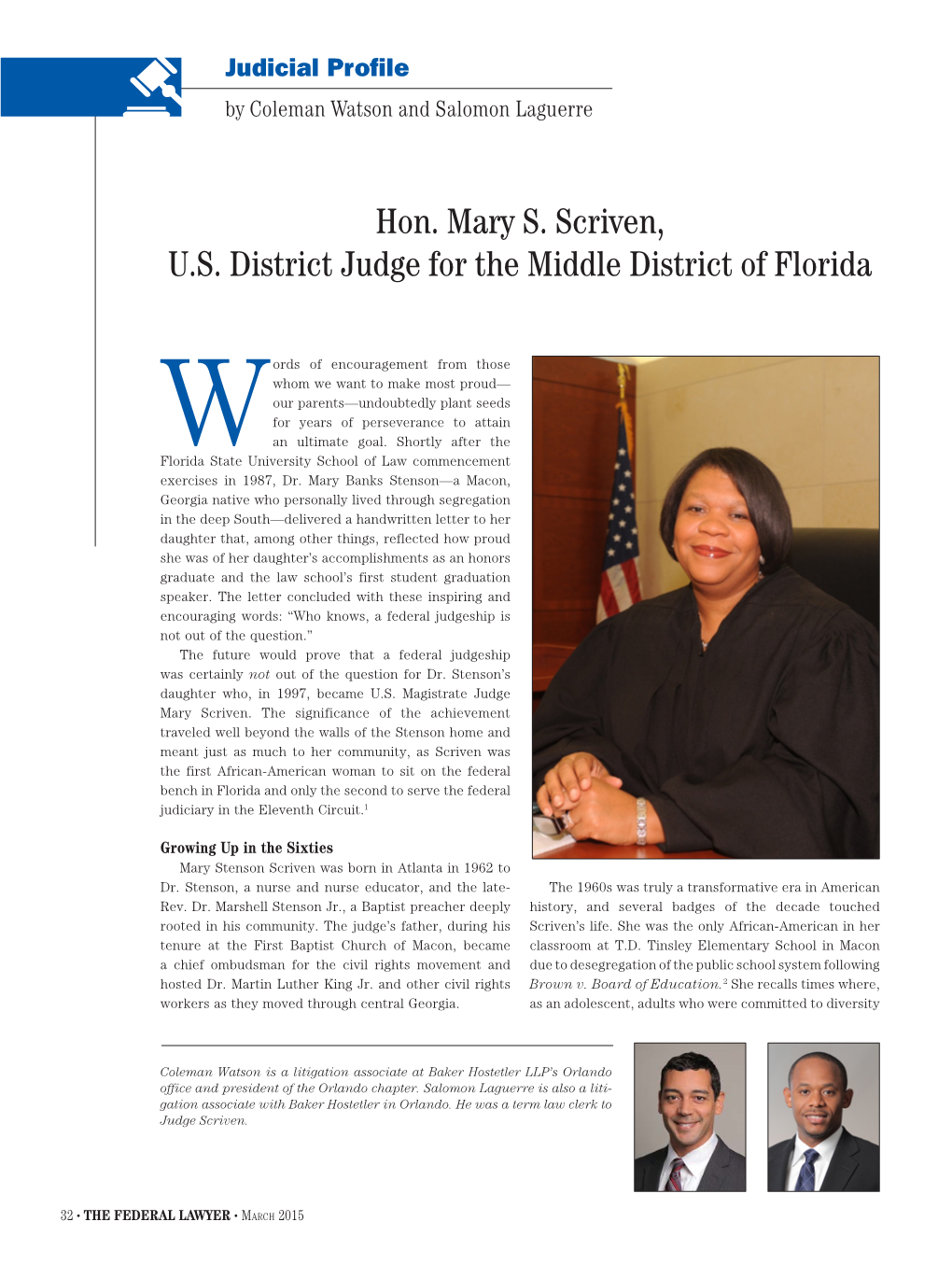 Hon. Mary S. Scriven, U.S. District Judge for the Middle District of Florida