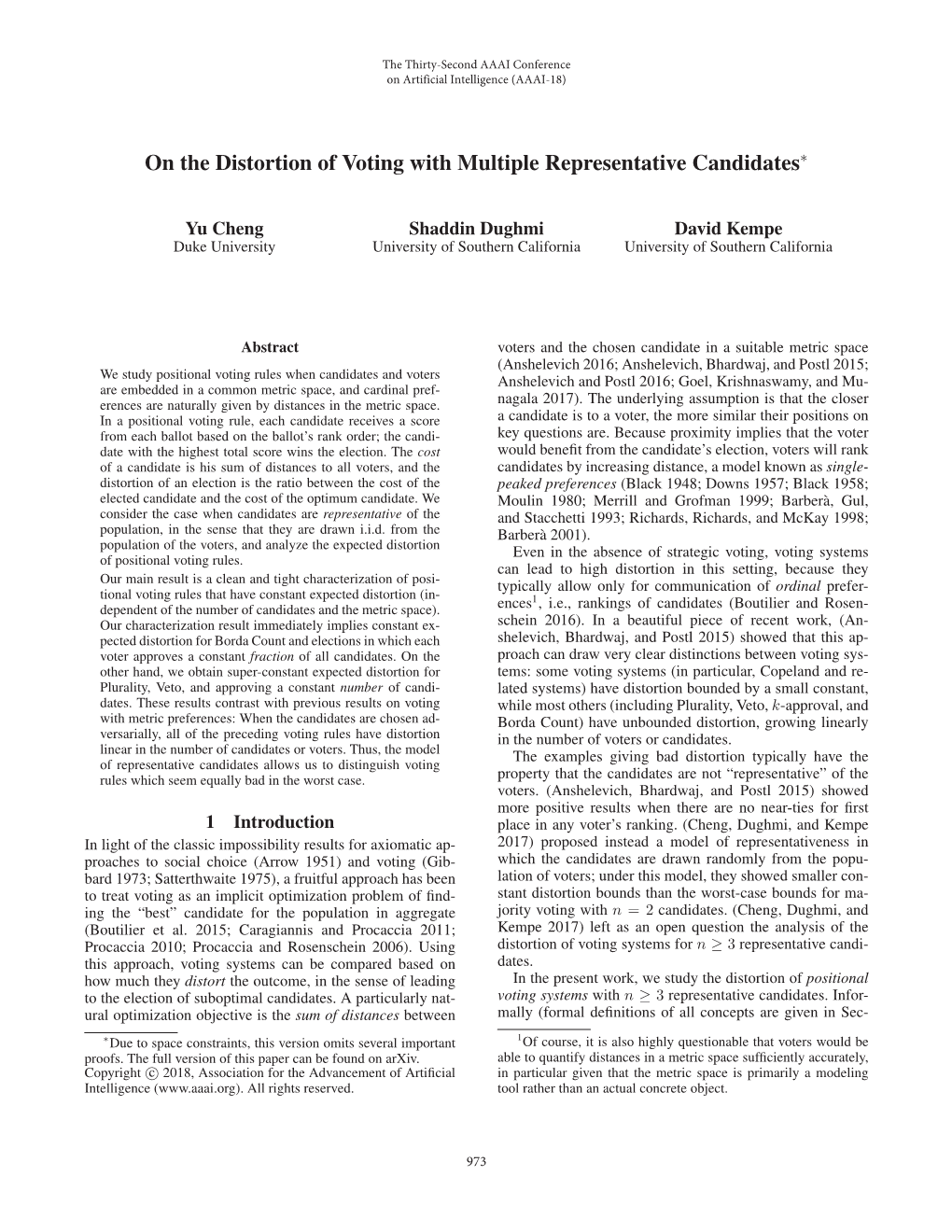 On the Distortion of Voting with Multiple Representative Candidates∗