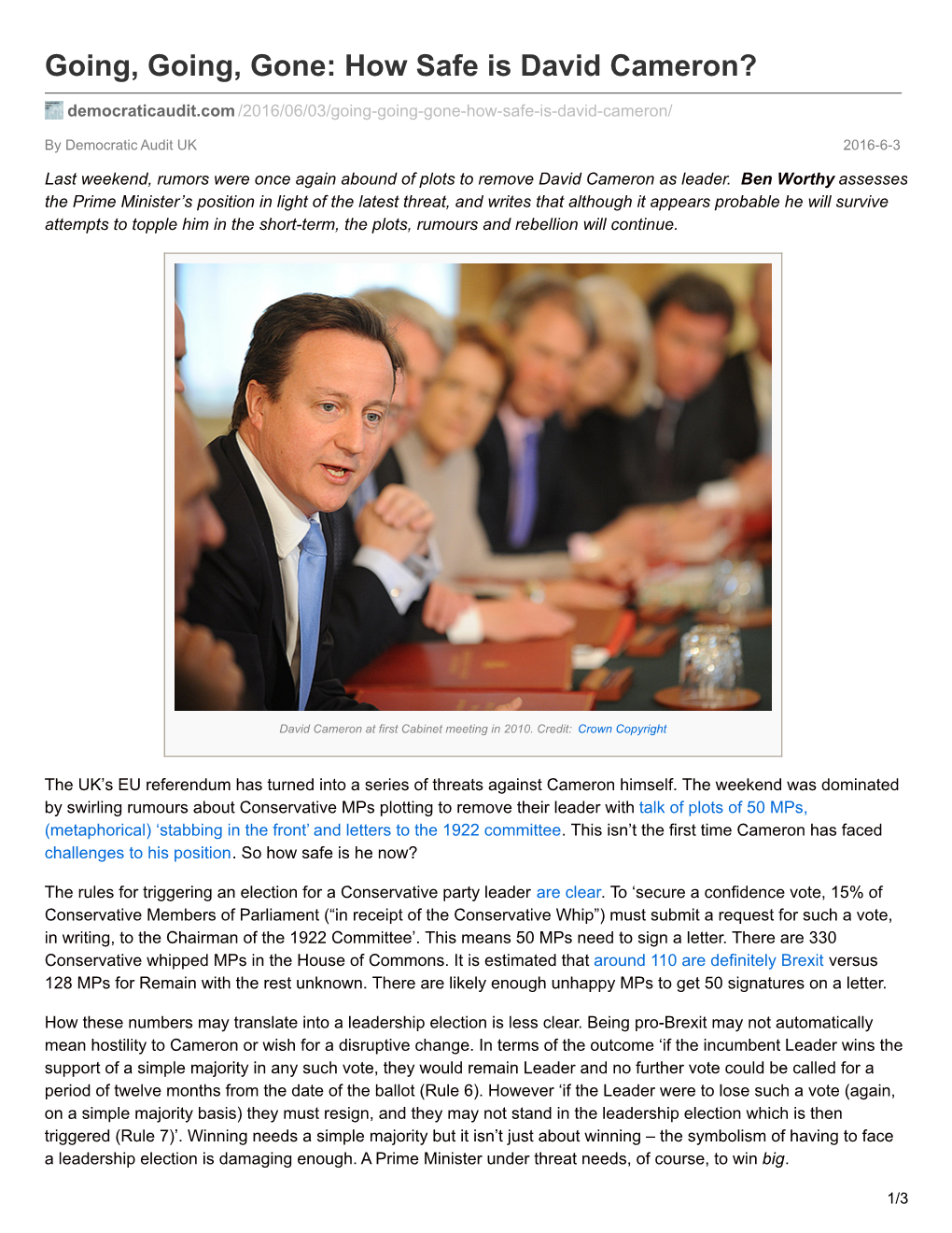 Going, Going, Gone: How Safe Is David Cameron?