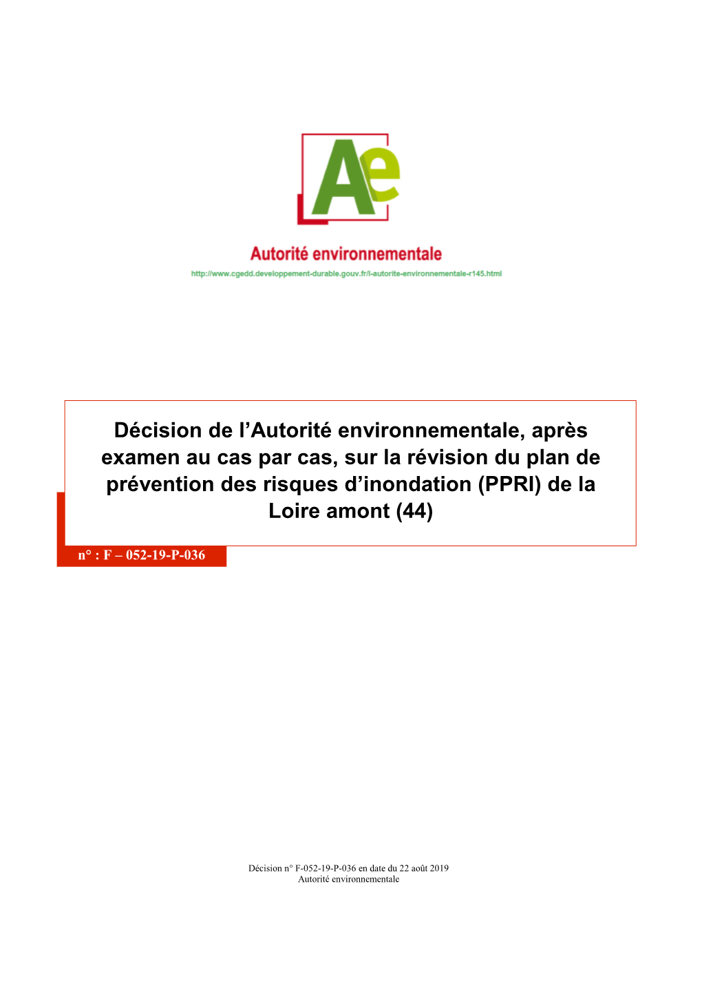 Décision De L'autorité Environnementale, Après Examen