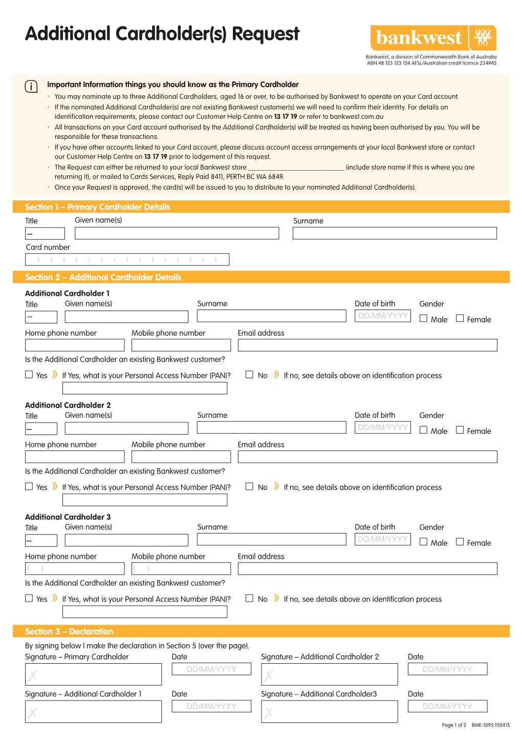 Additional Cardholder(S) Request Form